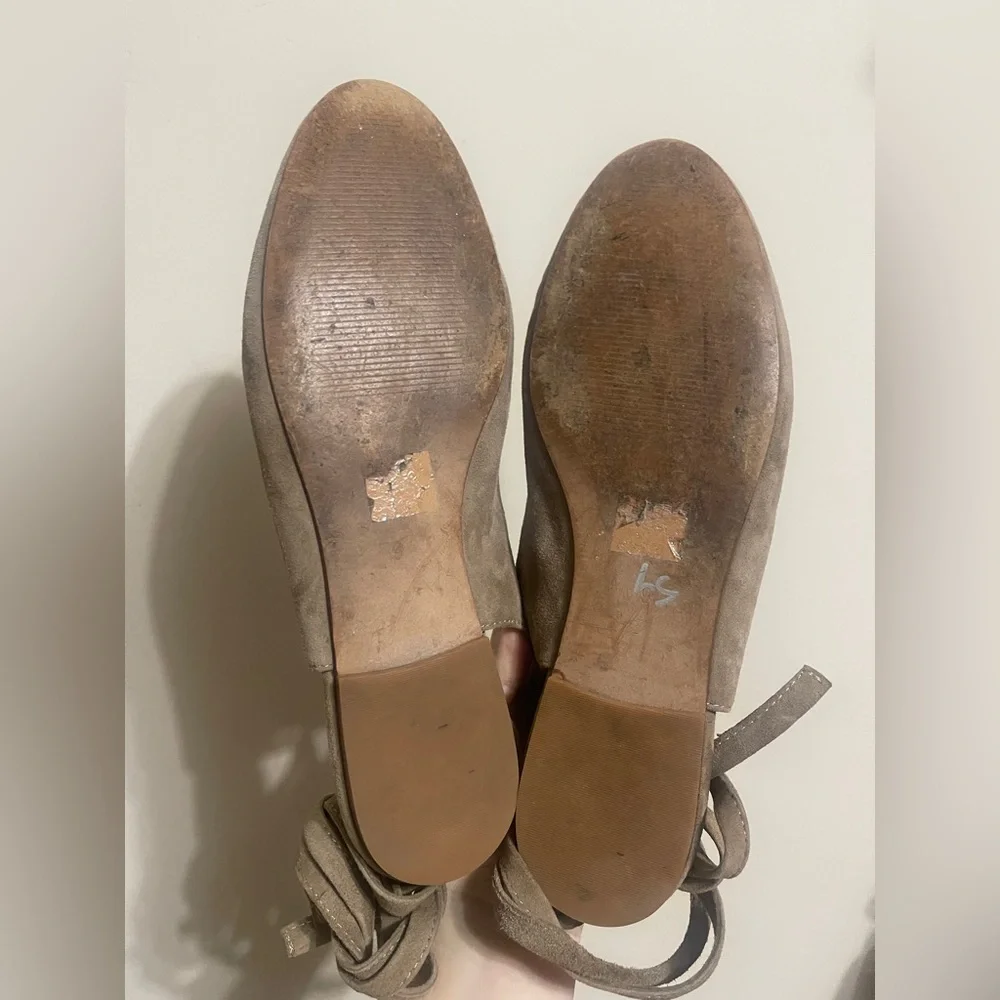 Madewell April Tan Suede Lace-Up Ballet Flats